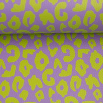 Preview: 50x70 cm Zuschnitt Kunstleder Happy Collection Leo Flieder/Lime by Cherry Picking von Swafing